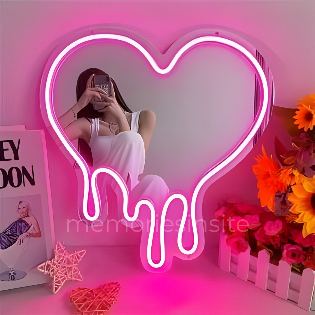 💖 Drip Heart Acrylic Neon Mirror — Glow • Reflect • Slay - Memories InsiteDRIP HEART ACRYLIC NEON MIRROR- 8 INCH